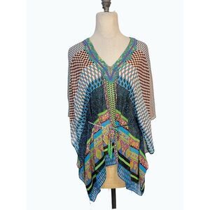 Hale Bob Kaftan Pull Tie Top XS Beaded Embellished